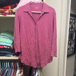 Caite Women's Mauve Embroidered Button Down Shirt
